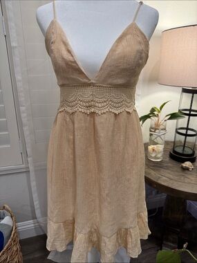 Yellow Crochet Waist Spaghetti Strap Dress